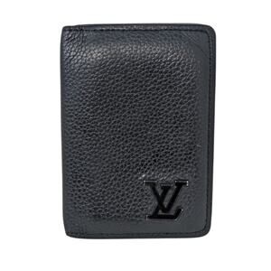Louis Vuitton Black Leather Bifold Wallet Taurillon Monogram Mens Card Holder